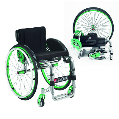 Offcarr EOS3 Ultra-lightweight and compact. The wheelchair has a hinged front titanium frame making it ultra-foldable
